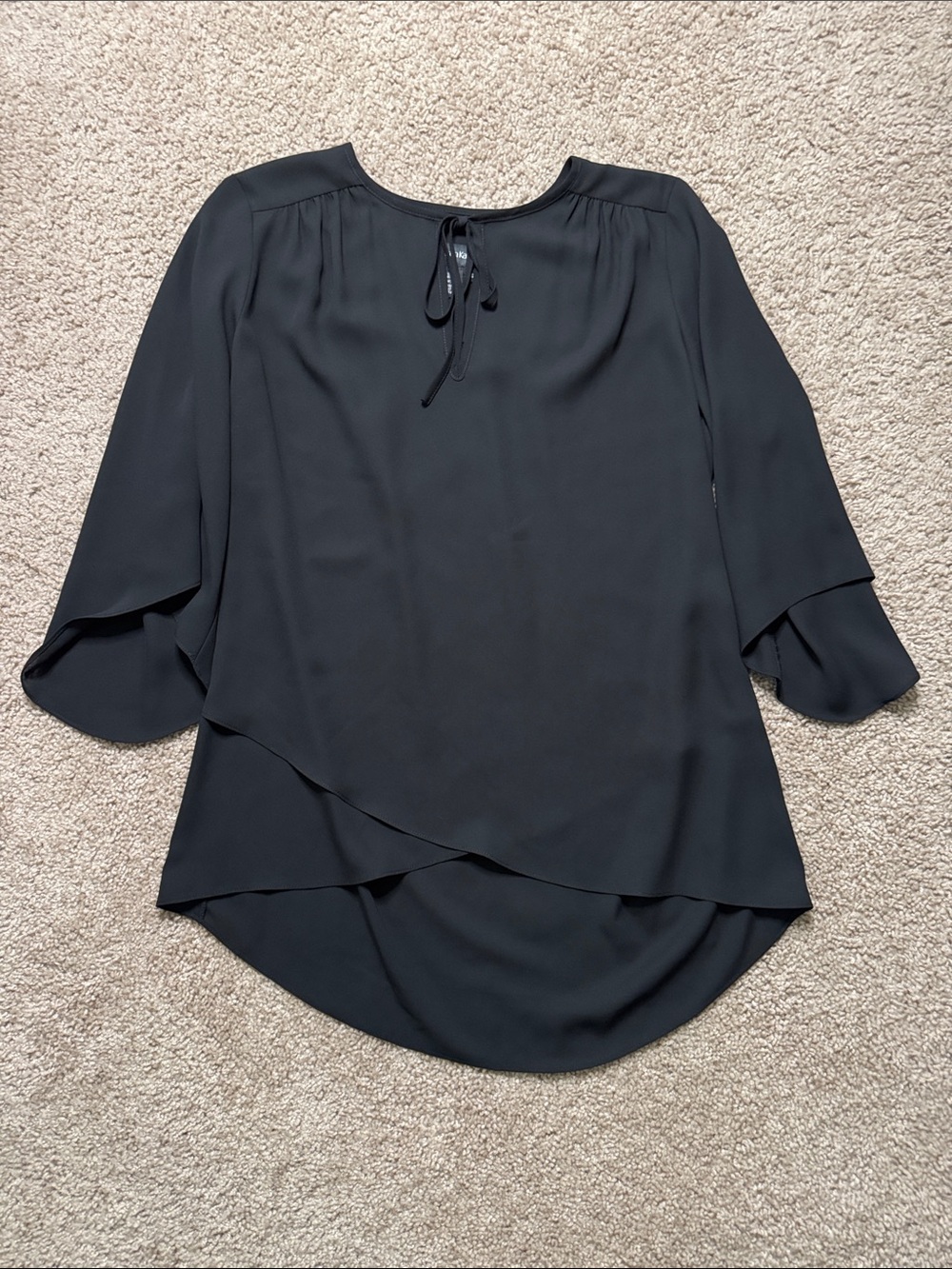 Karen Kane Black Tiered Sleeve Tie-Neck Blouse